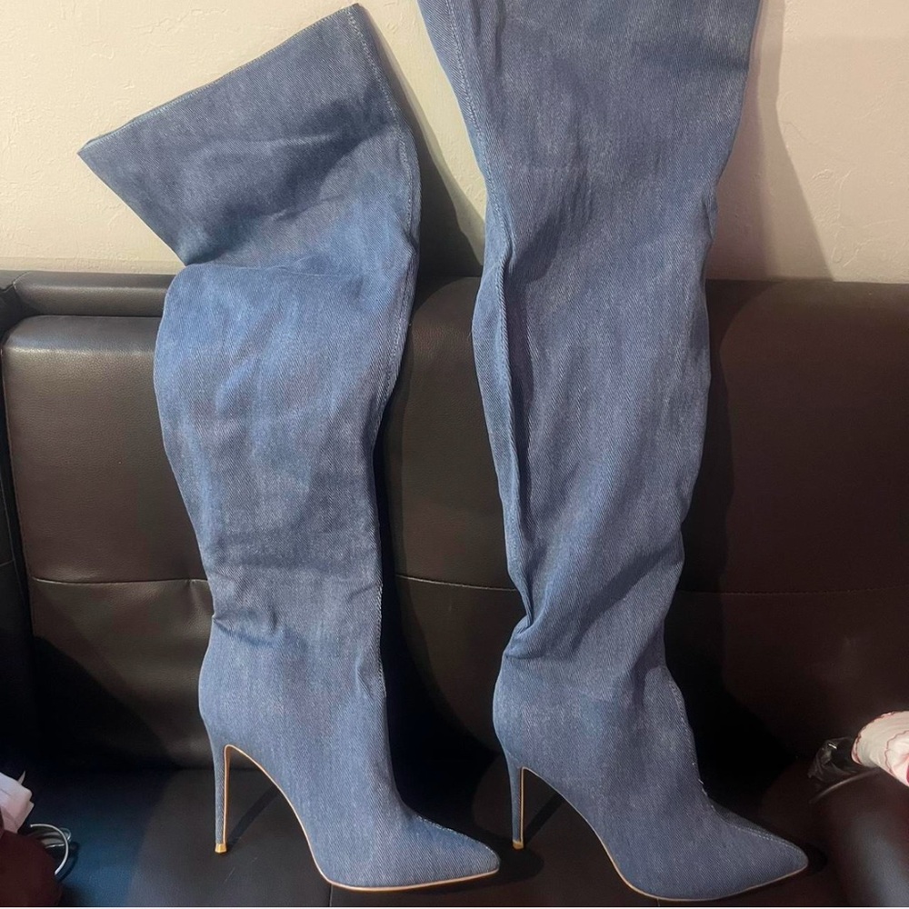 Blue Denim Women's Knee-High Boots